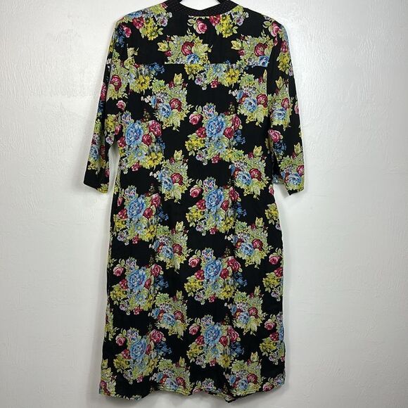 The J. Peterman Co Floral Pleated Boho Shirt Dress In Black Size M - Picture 5 of 10
